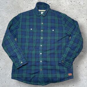 L.L. Bean Sherpa Lined Flannel Shirt Jacket Tall Green Blue Plaid L- Tall